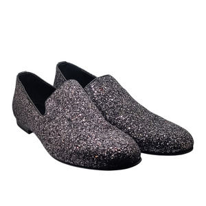 Jimmy Choo Men's Black Thame Coarse Glitter Loafers 40EU/7US *See Description*